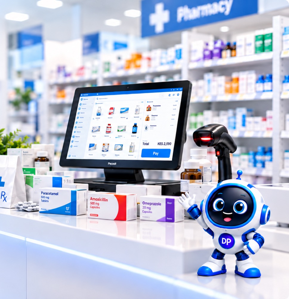Pharmacies counter with DarajaERP Workspace and Daja